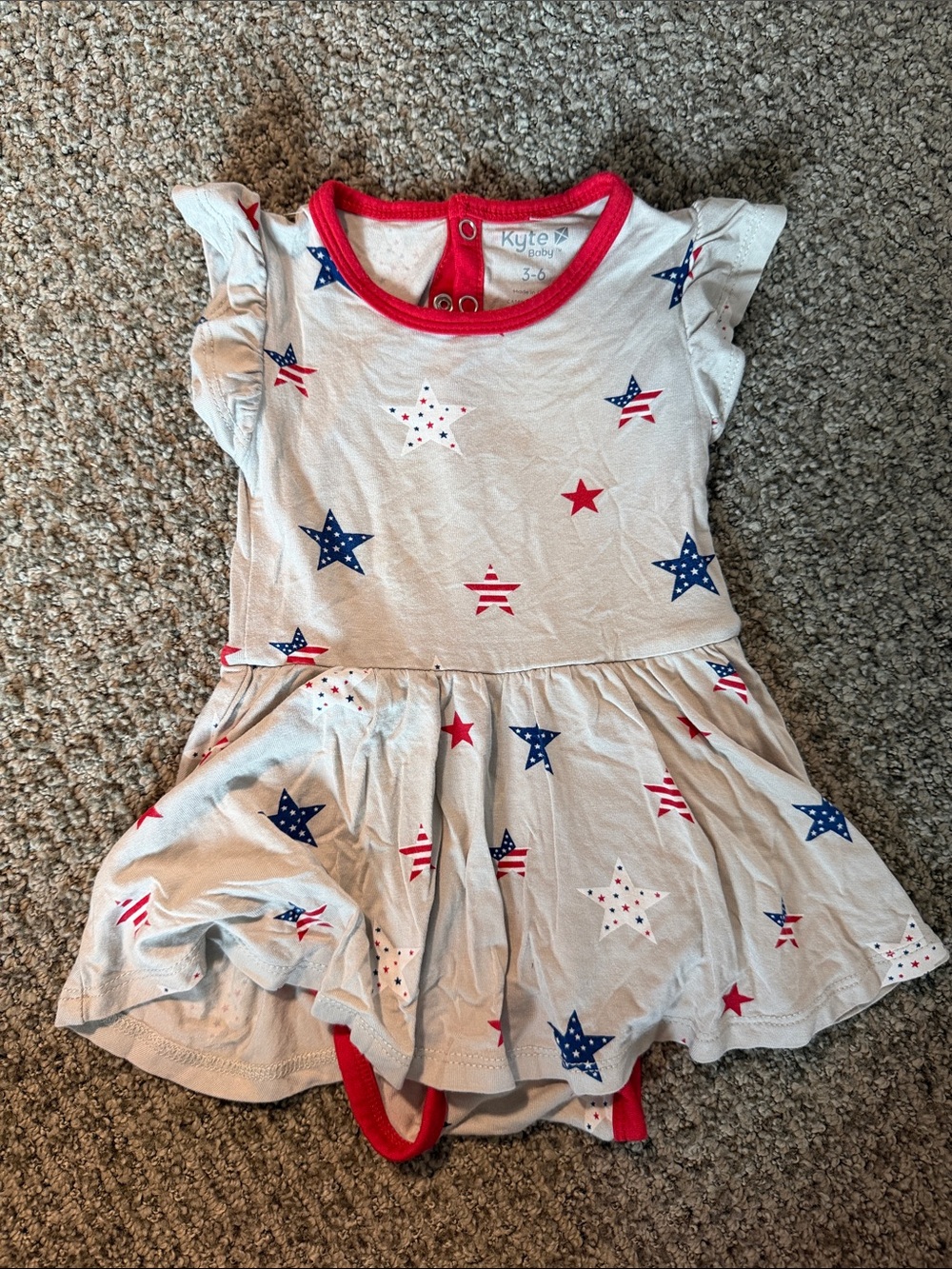 Kyte BABY White Star-Print Romper Dress with Red Trim